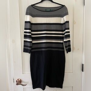 Women’s Ralph Lauren Black White Striped Sweater Business Dress 3/4 sleeve S